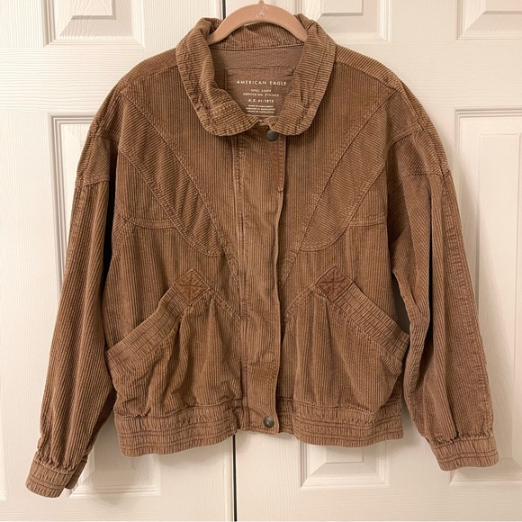 American Eagle Milk Chocolate Corduroy Bomber Jacket - Picture 2 of 14